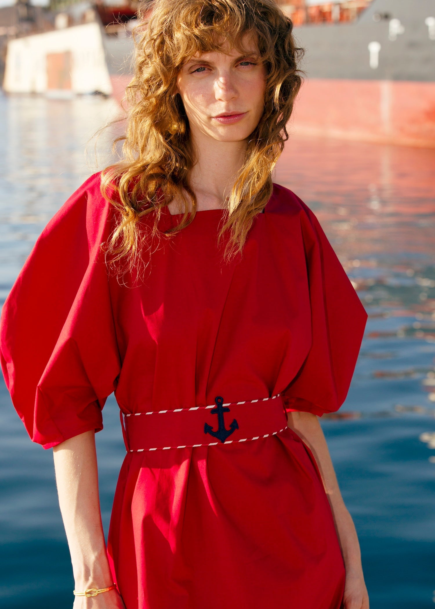 Nausica Puffed Sleeve Cherry Red Dress