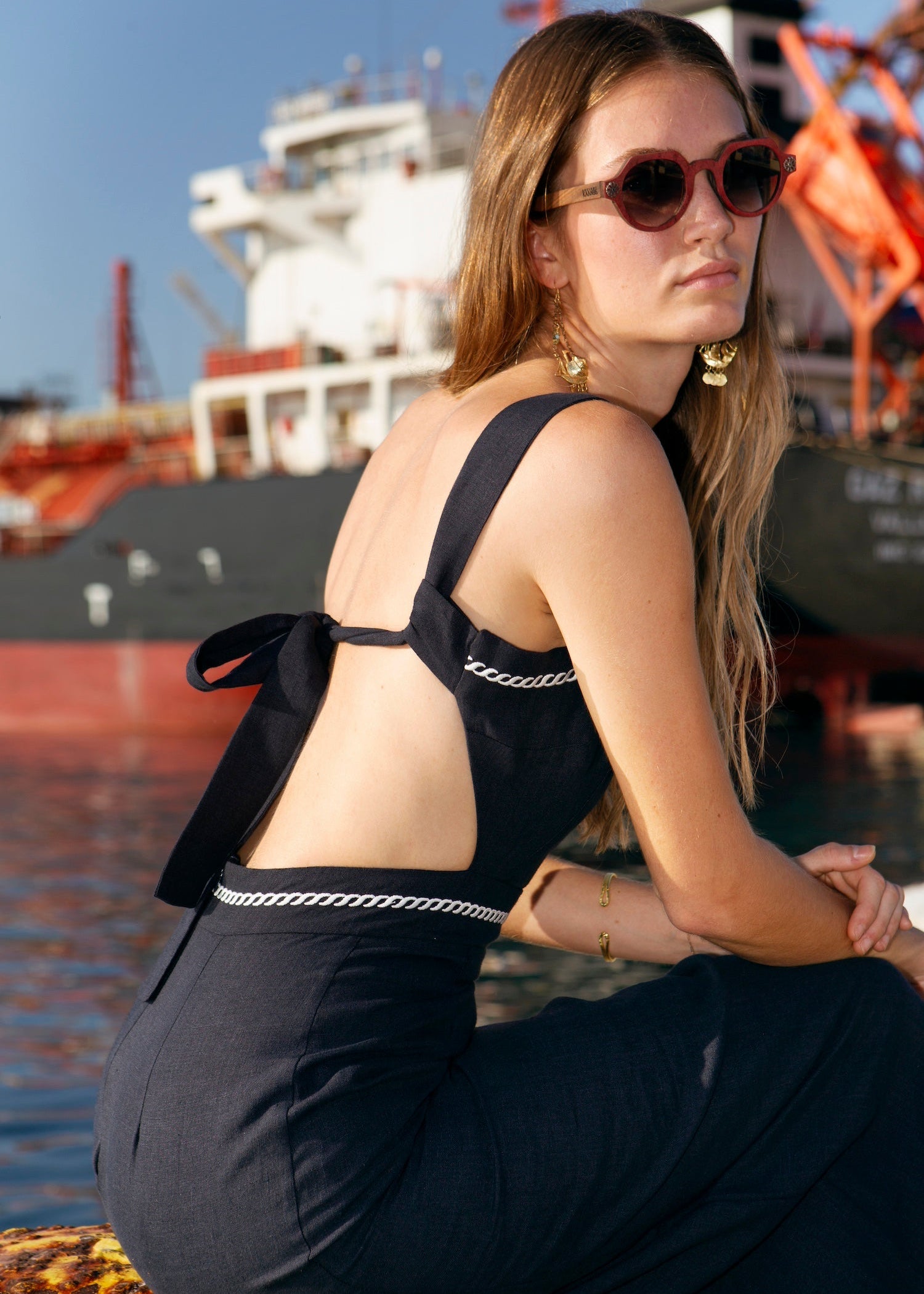 Desis Navy Blue Linen Dress