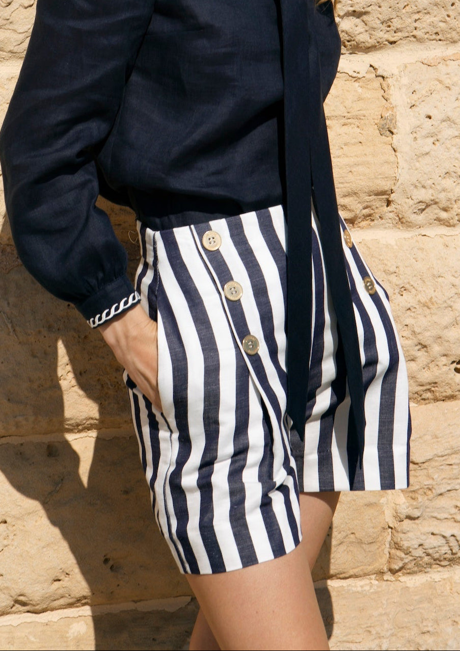 Sailor High-Waisted Striped Bermuda Shorts