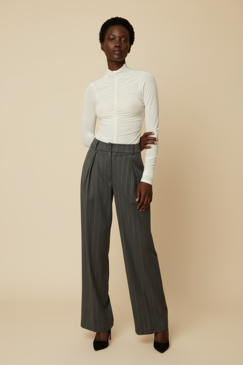 Ruffled High Neck Top White