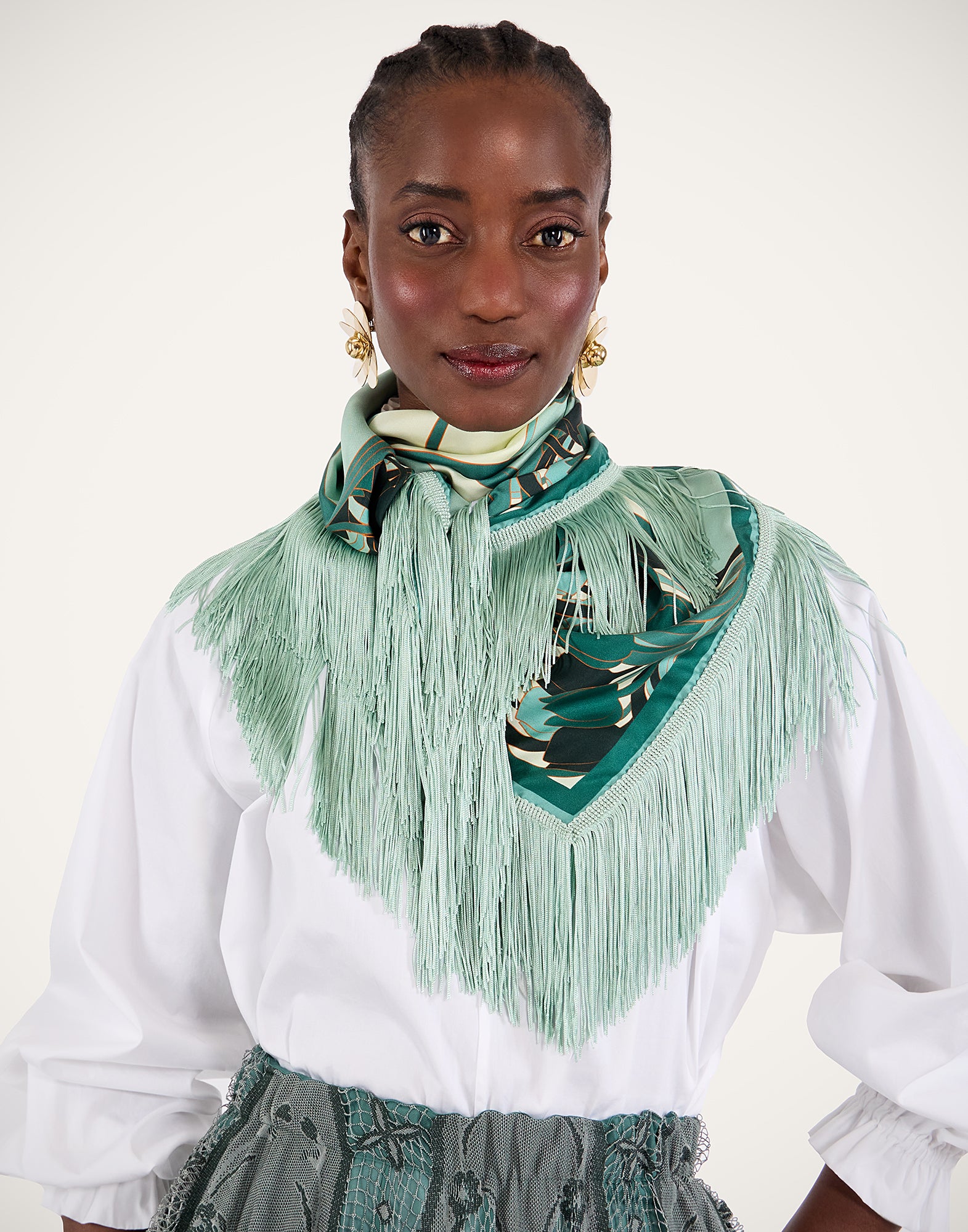 Blooming Tulip Reversible Fringe Carre Scarf