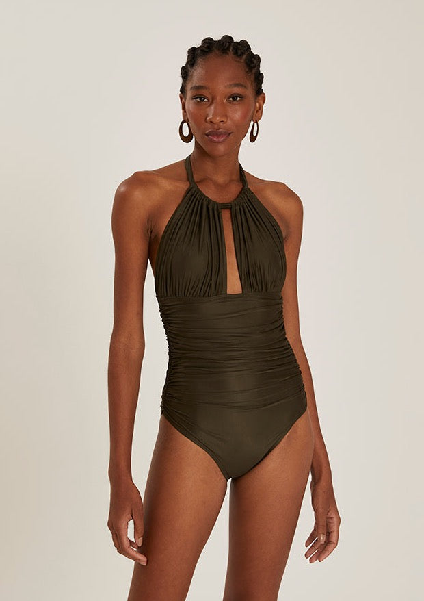 Ruched Granite Halter One Piece