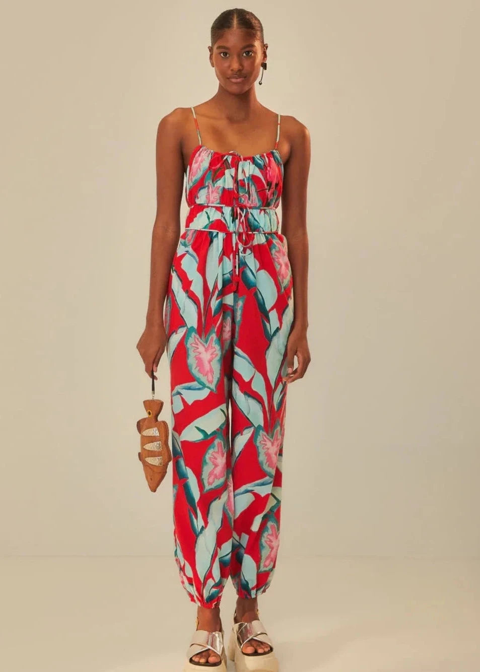 Summer Foliage Red Jumpsuit