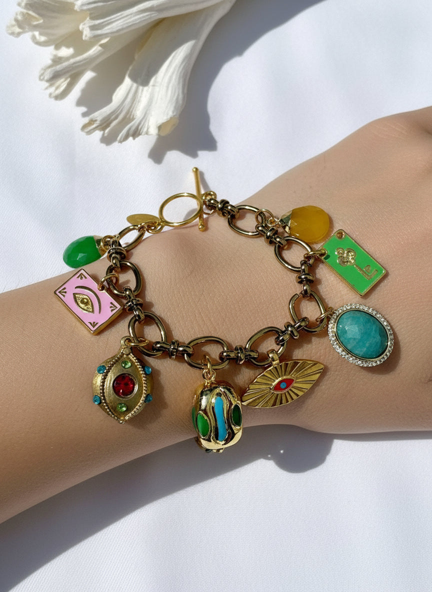 Claudia Gold Plated Chain Bracelet Turquoise