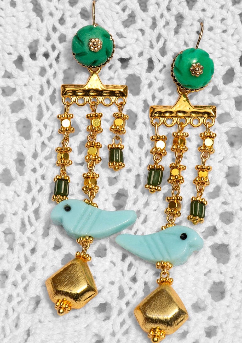Amalia Earrings With Gold Plated Beads Blue
