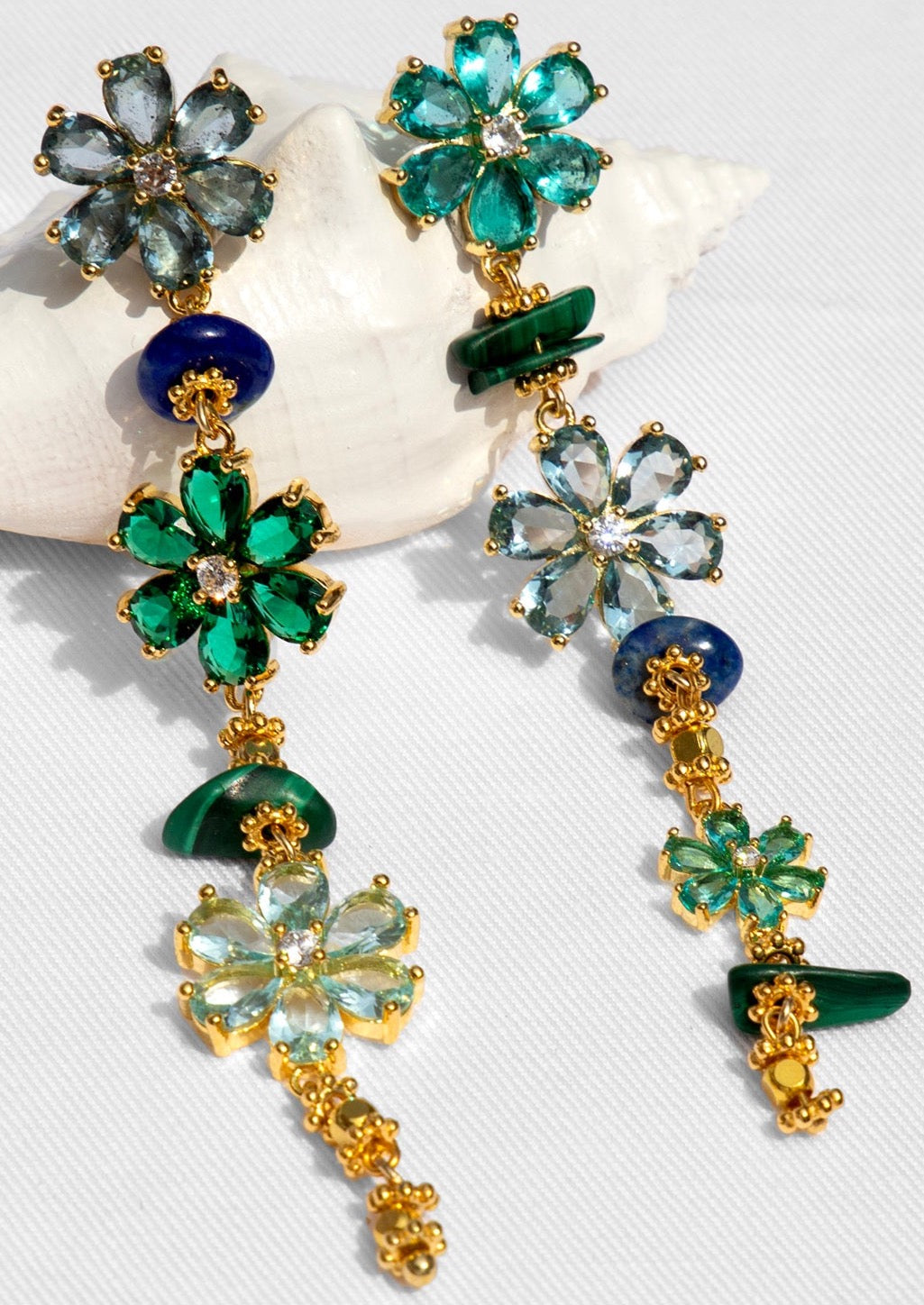 Margherite Gold Plated Brass Earrings Blue