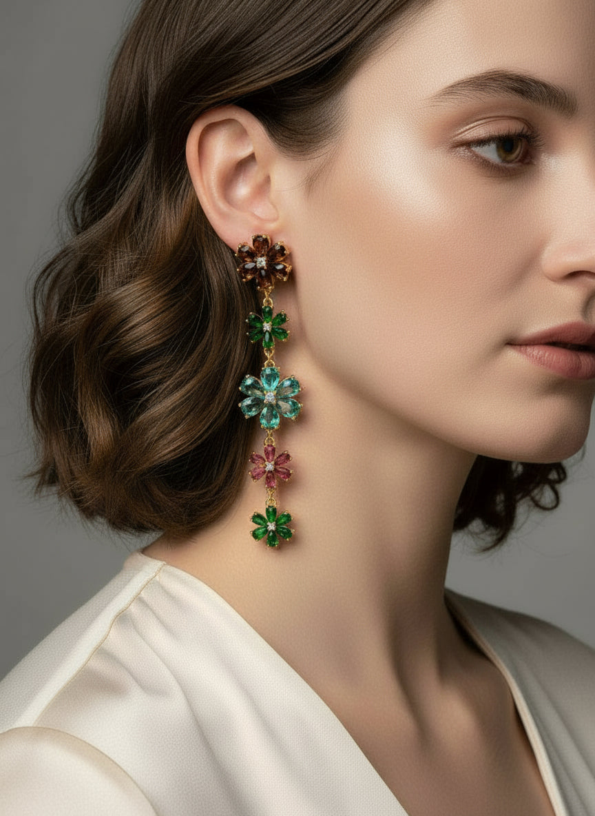 Margherite Gold Plated Brass Earrings Brown