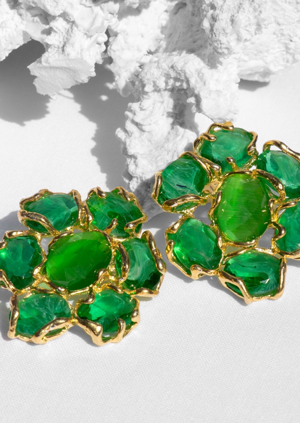 Domna gold plated metal flower studs with cabochons