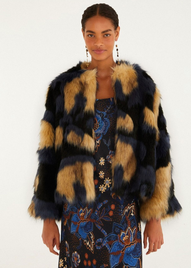 Fur Coat Multicolor Blue