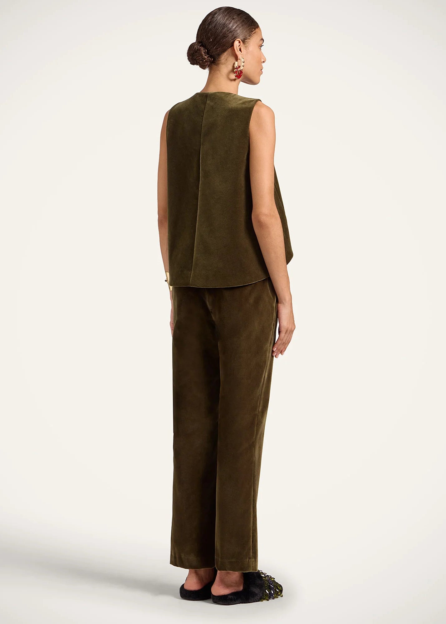 Coat Velvet Solid Moss Green Flare Pants