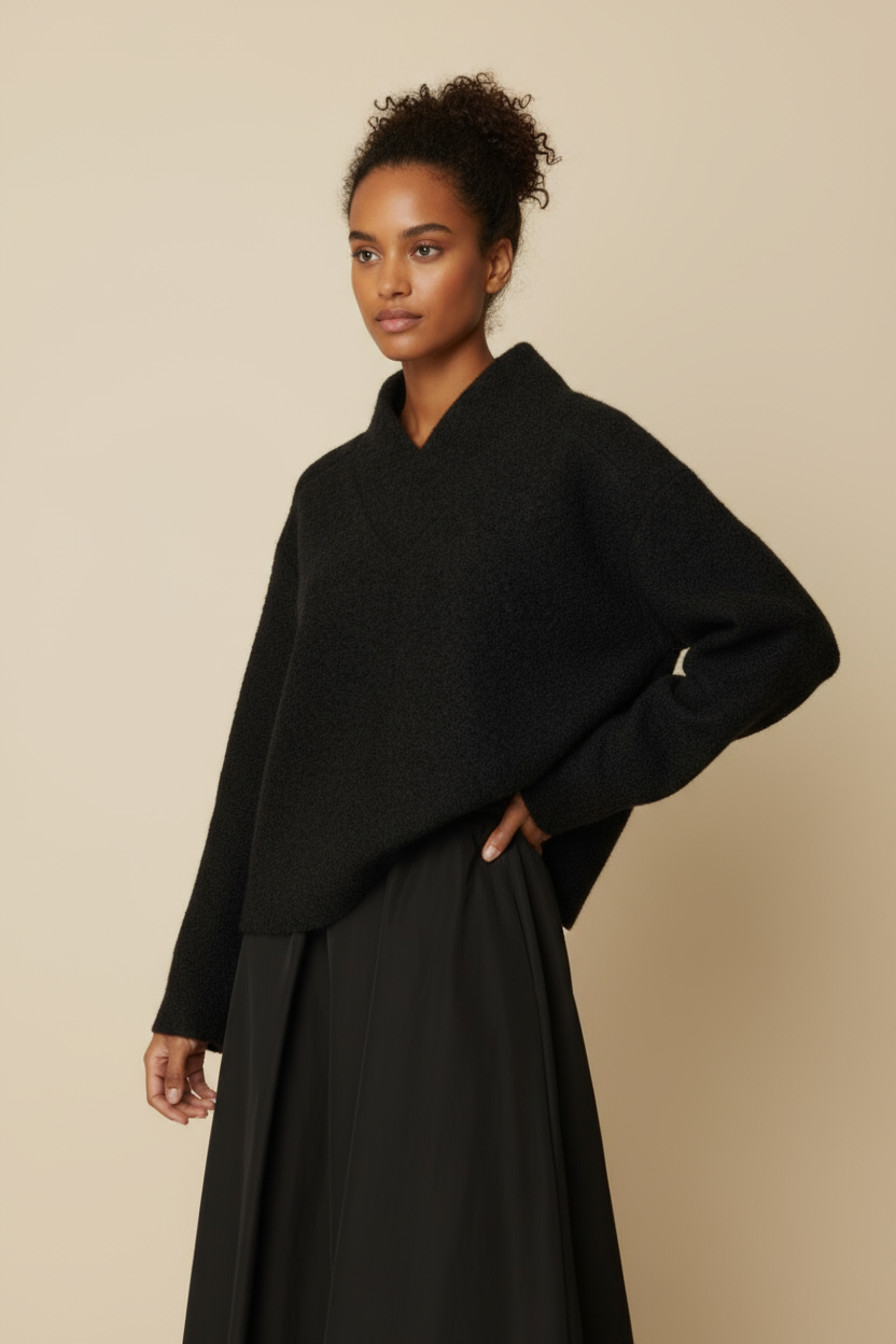 V Neck Knit Top Black