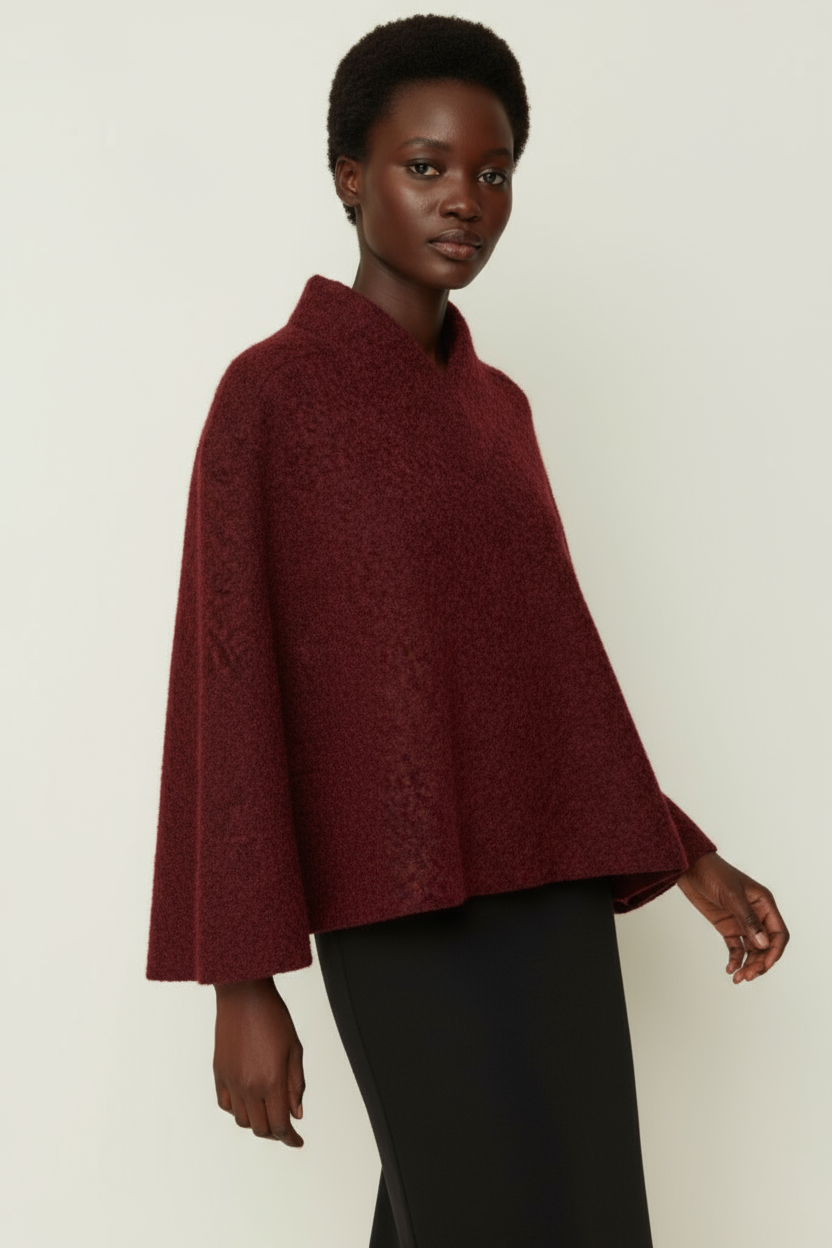 V Neck Knit Top Bordeaux