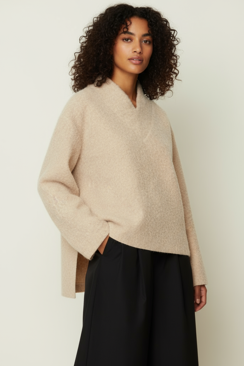 V Neck Knit Top Cream