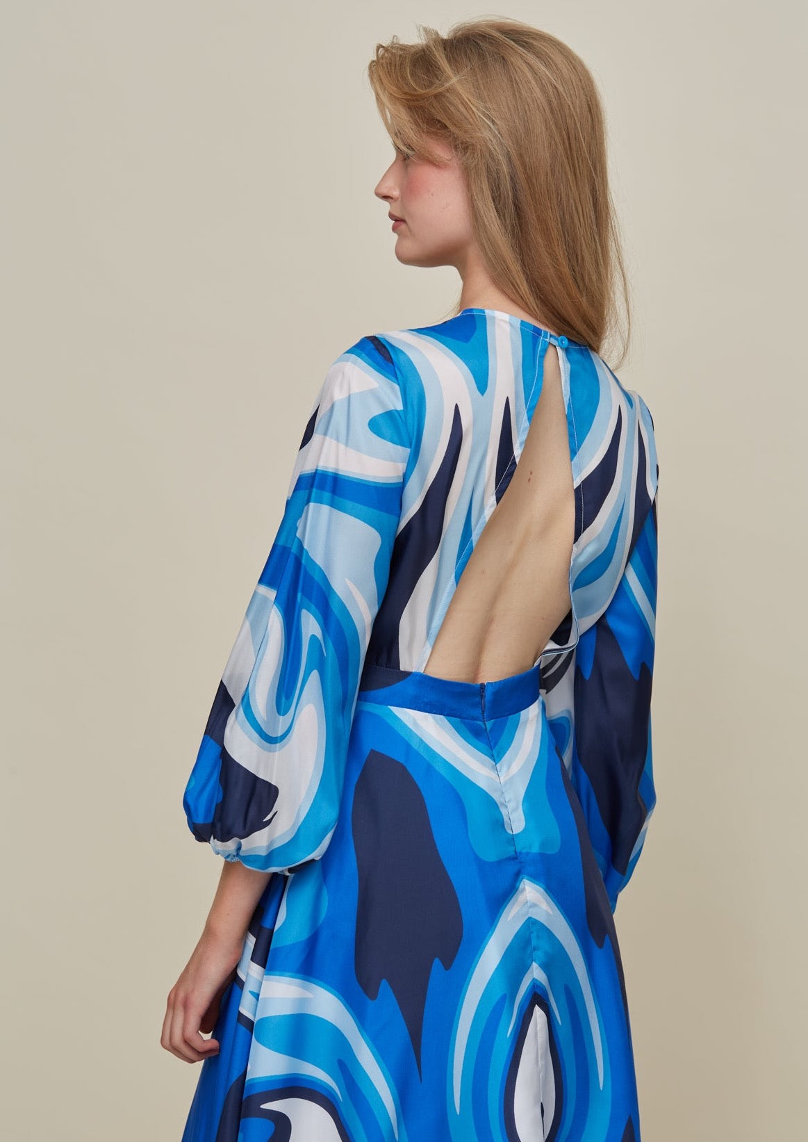Galeria-Rose Liquid Blue Silk Dress-Justbrazil