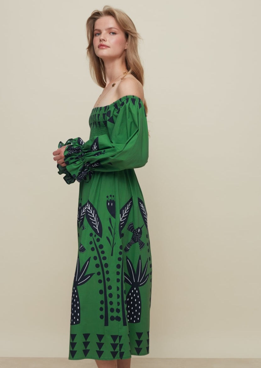 Hortencia Floresta Green Dress