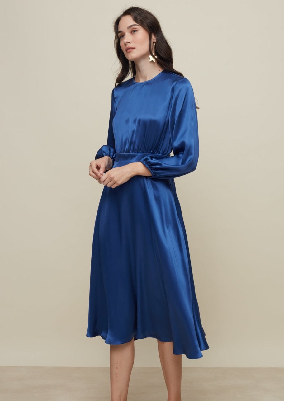 GALERIA-ROSE BLUE SILK DRESS-JUST BRAZIL