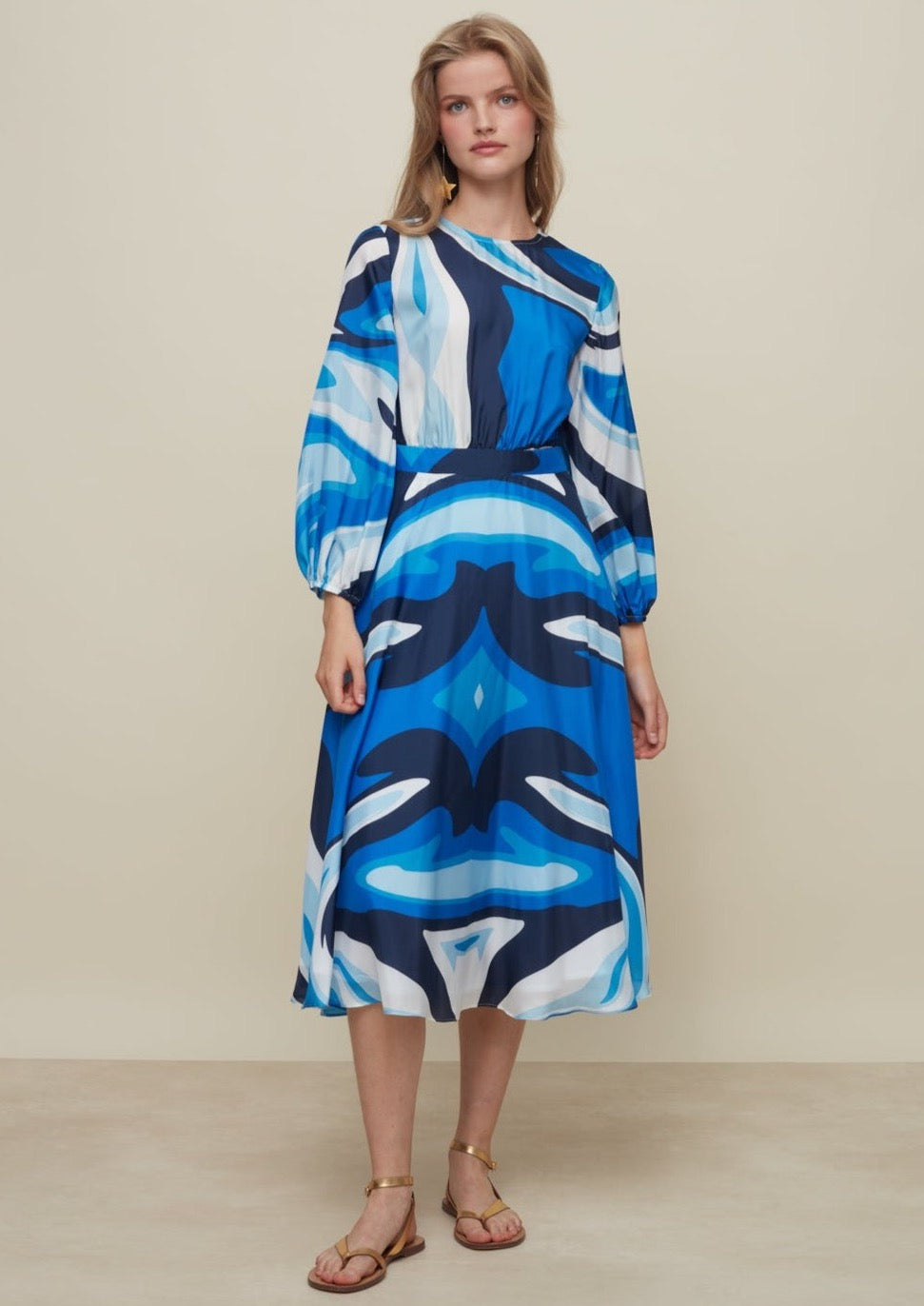 Galeria-Rose Liquid Blue Silk Dress-Justbrazil