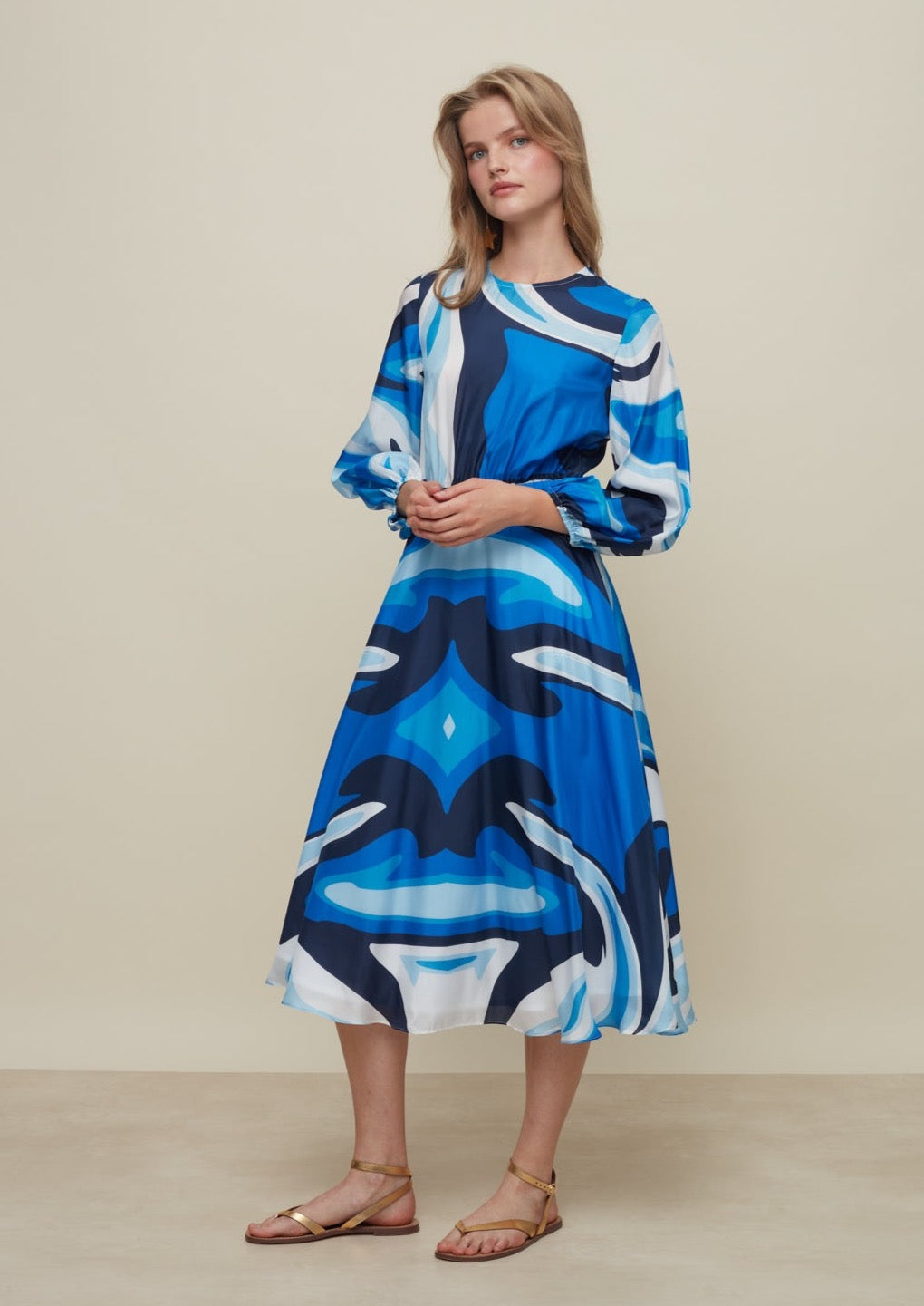 Galeria-Rose Liquid Blue Silk Dress-Justbrazil