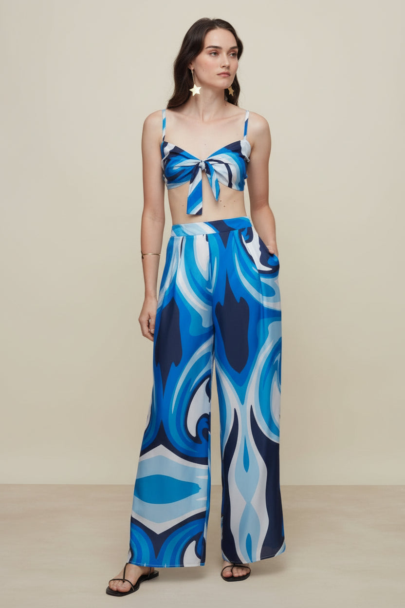GALERIA-SCARF LIQUID BLUE SILK PANTS-JUST BRAZIL