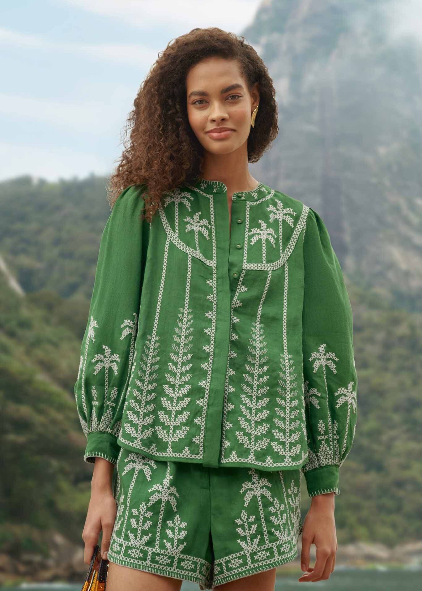 Bicolor Cross Stitch Embroidery Blouse
