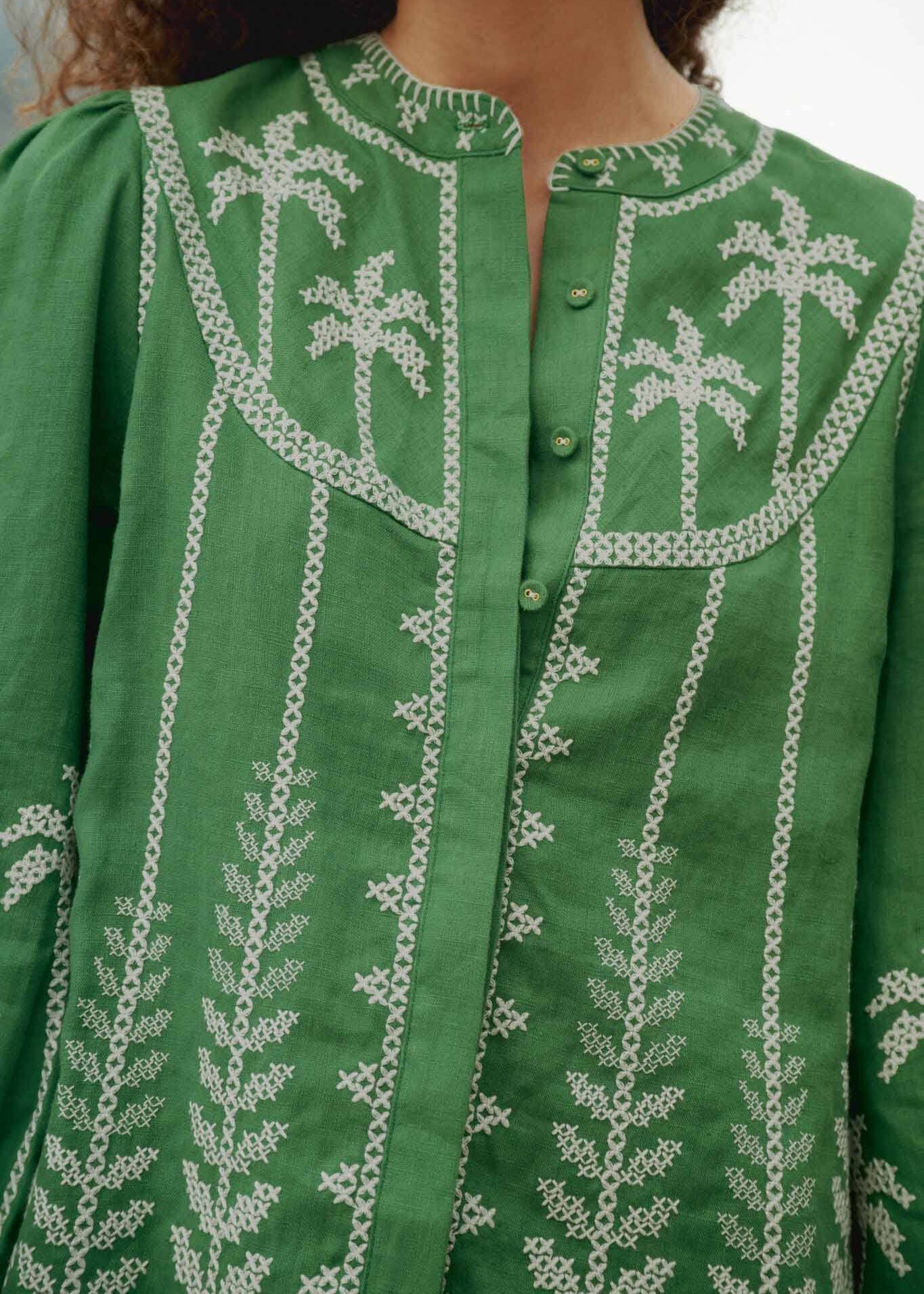 Bicolor Cross Stitch Embroidery Blouse