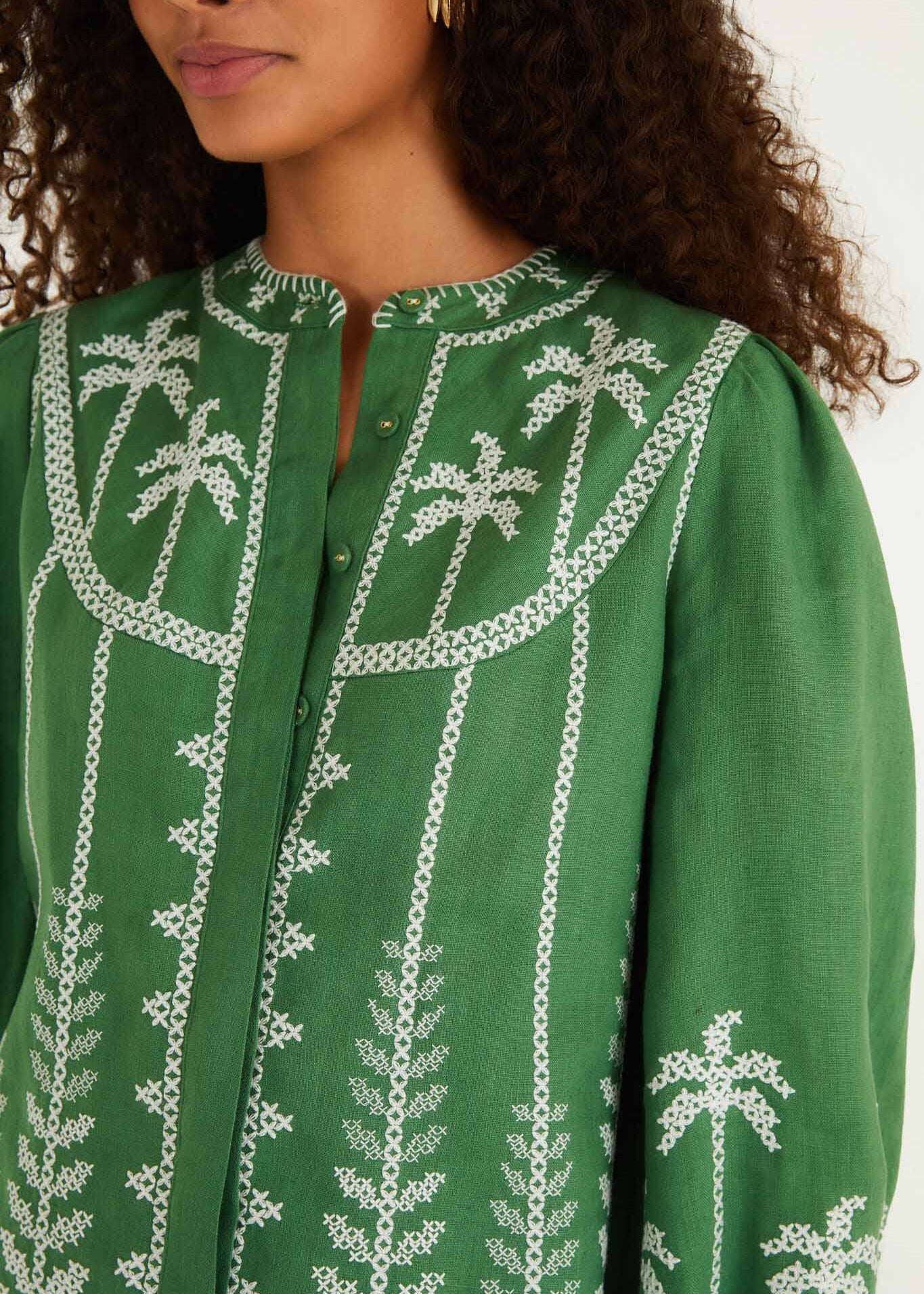 Bicolor Cross Stitch Embroidery Blouse