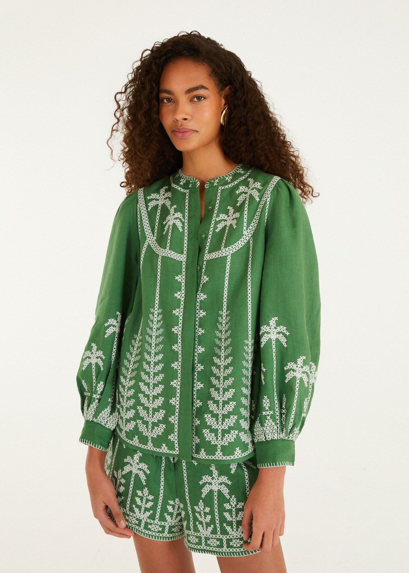 Bicolor Cross Stitch Embroidery Blouse