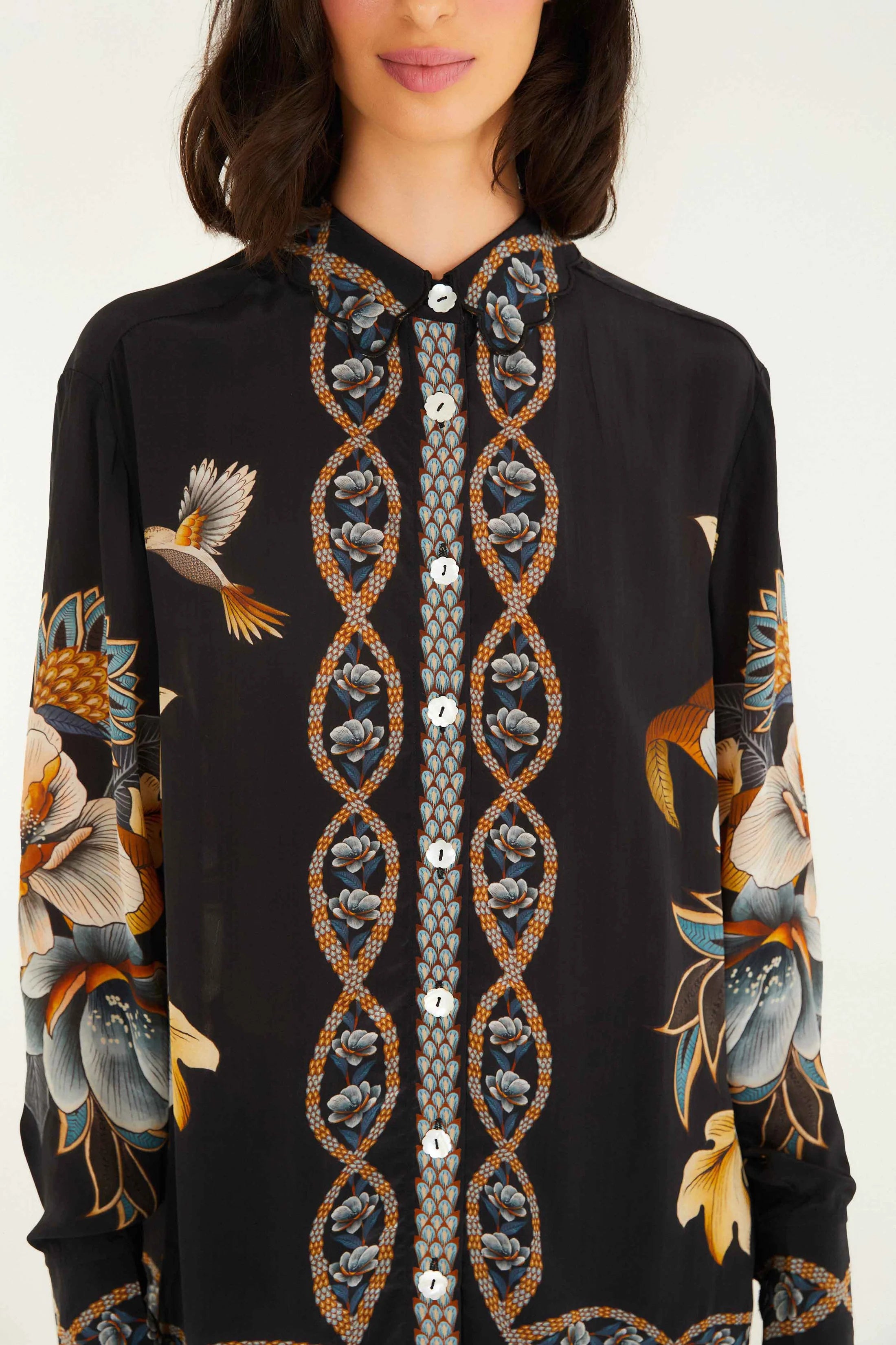 Snake Floral Black Pajama Shirt