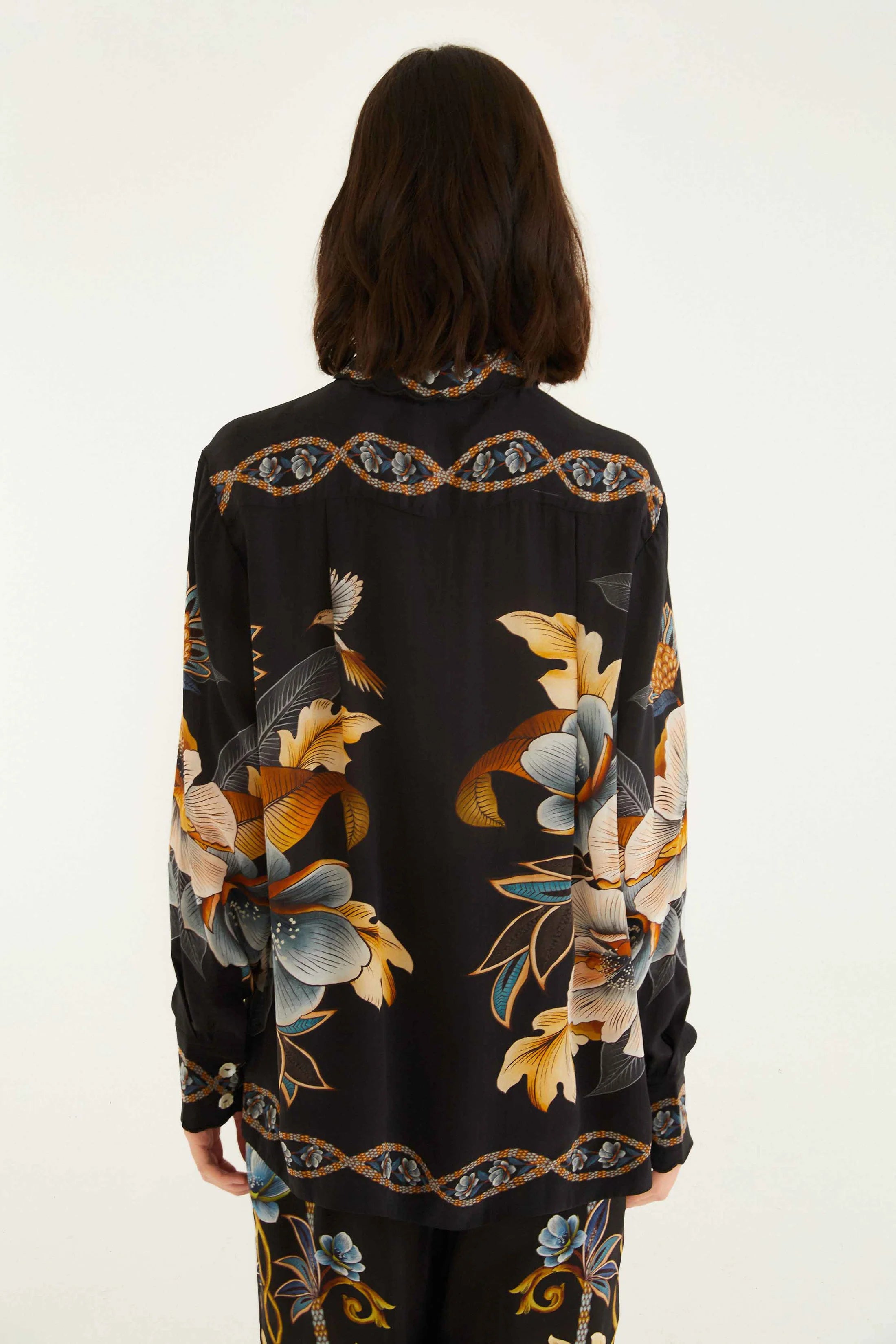 Snake Floral Black Pajama Shirt