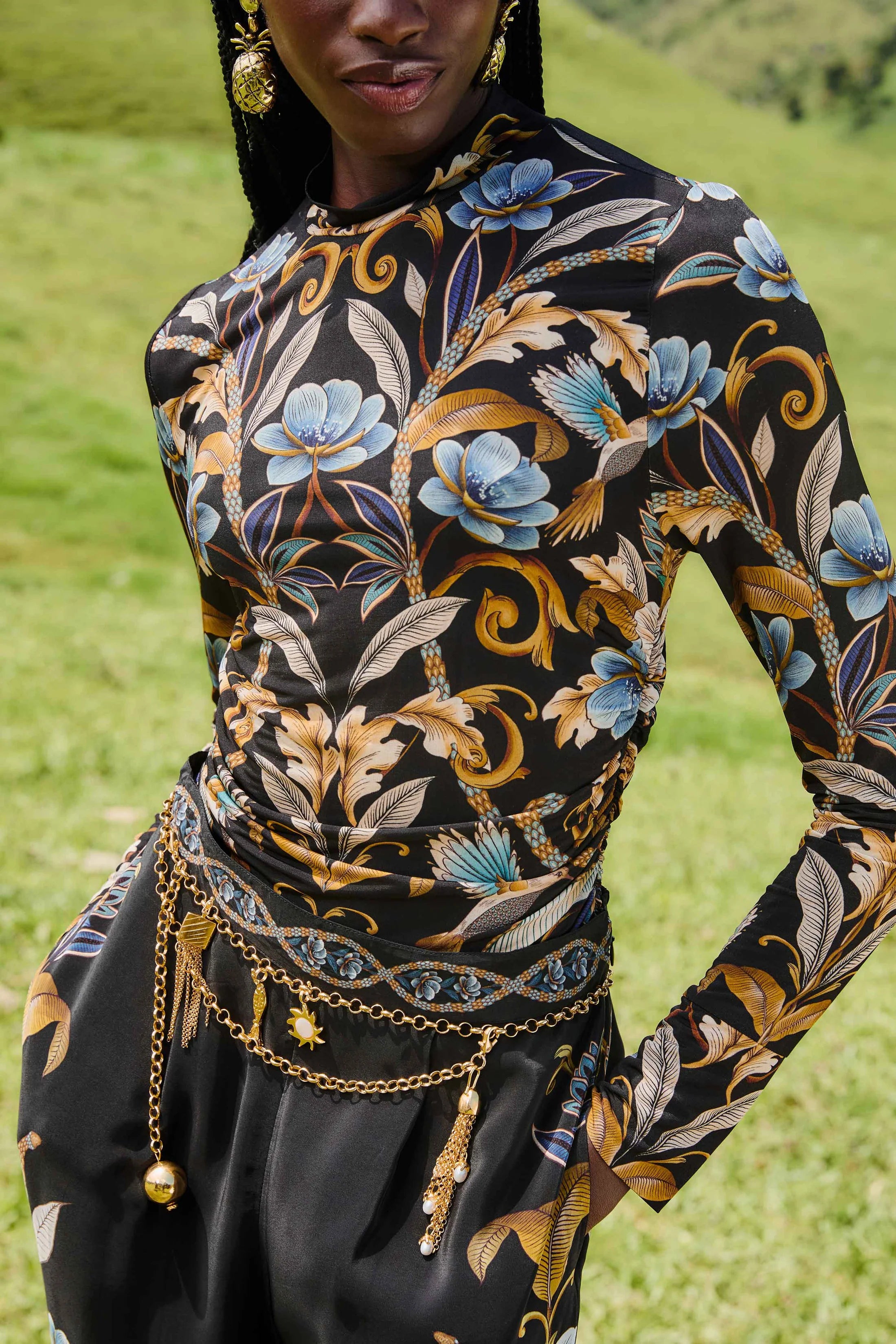 Snake Garden Black Jersey Blouse