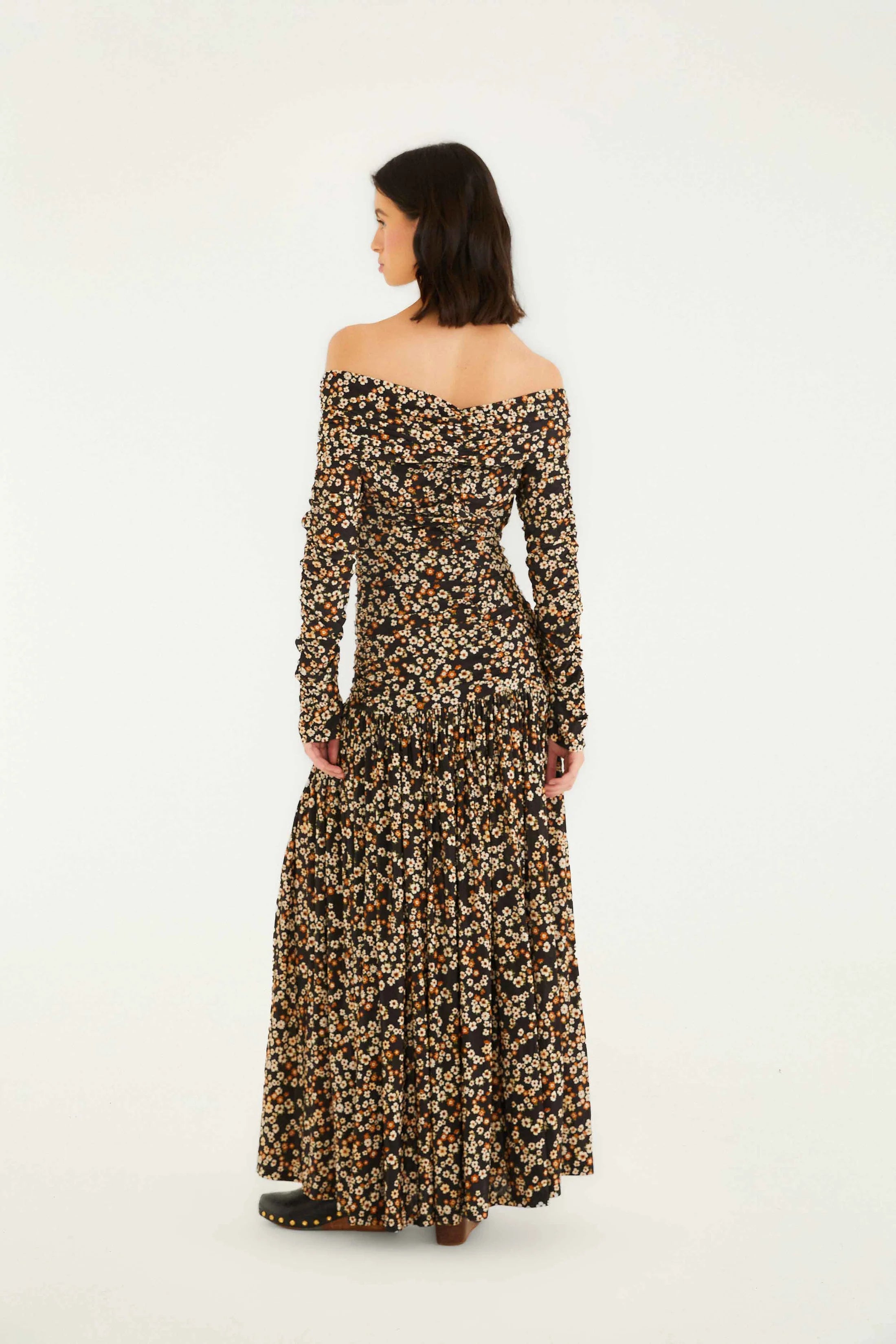 Tiny Flowers Black Long Sleeve Maxi Dress