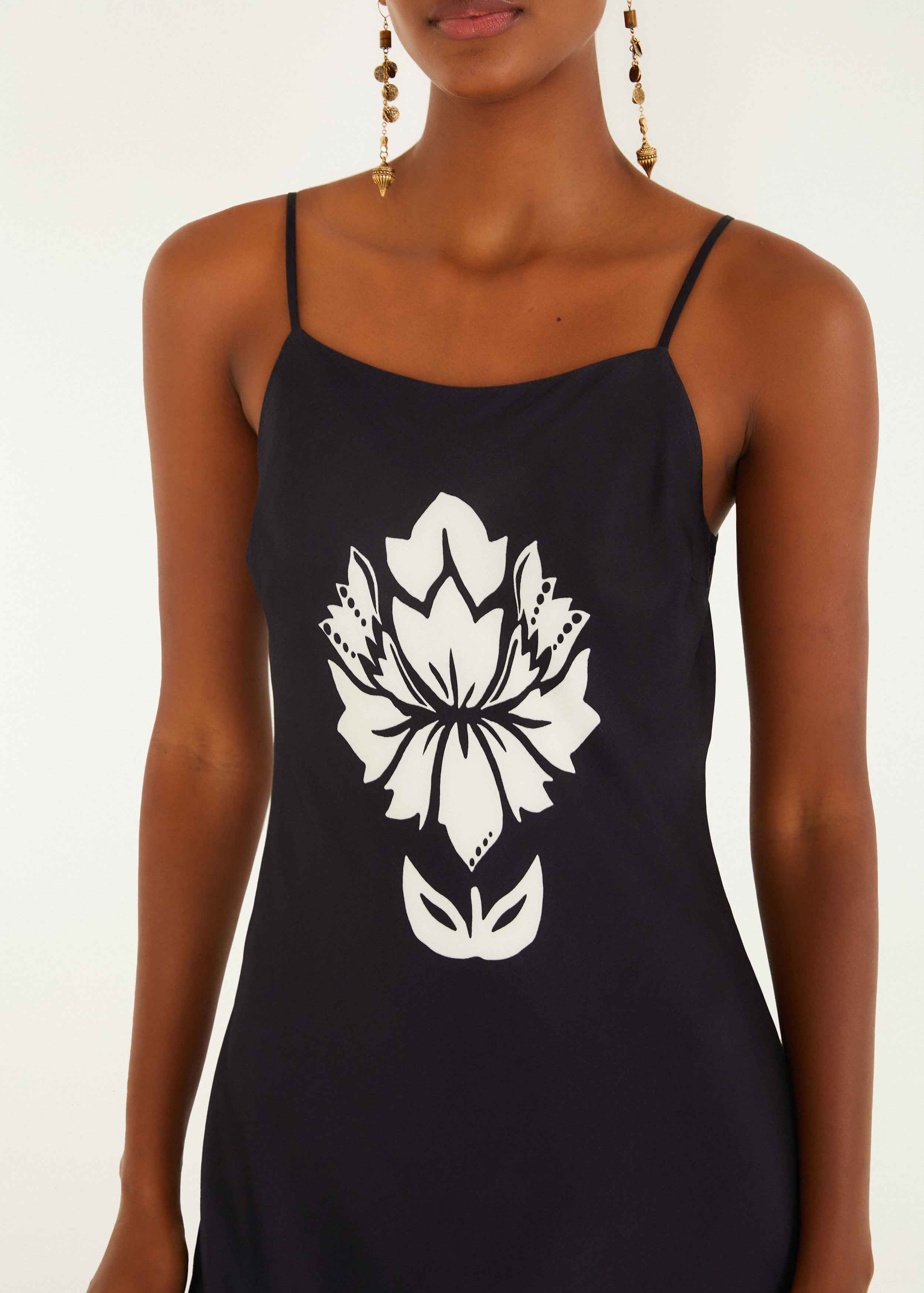 Floral Arabesque Black & White Slip Maxi Dress
