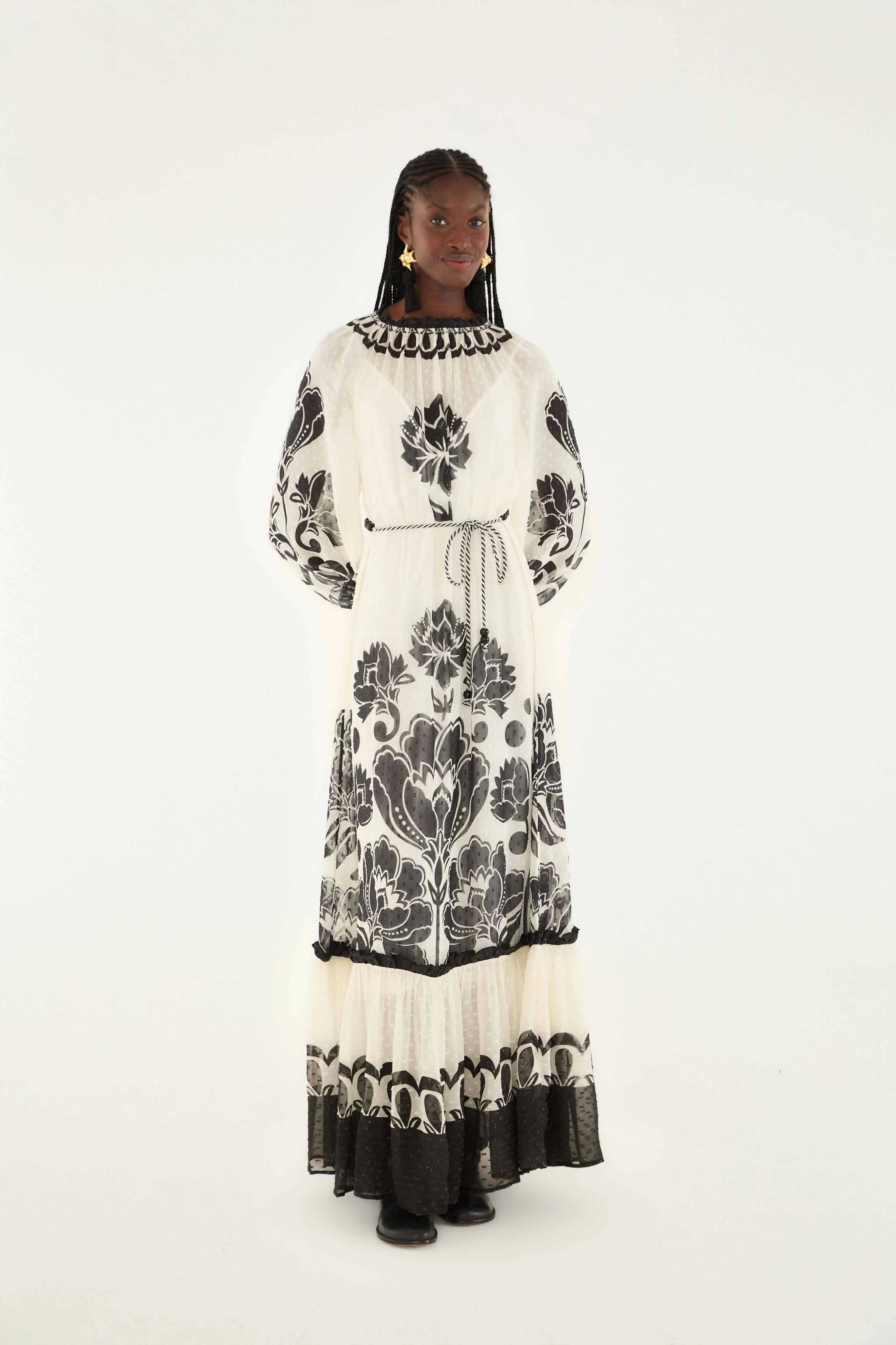 Floral Arabesque Cream Maxi Dress