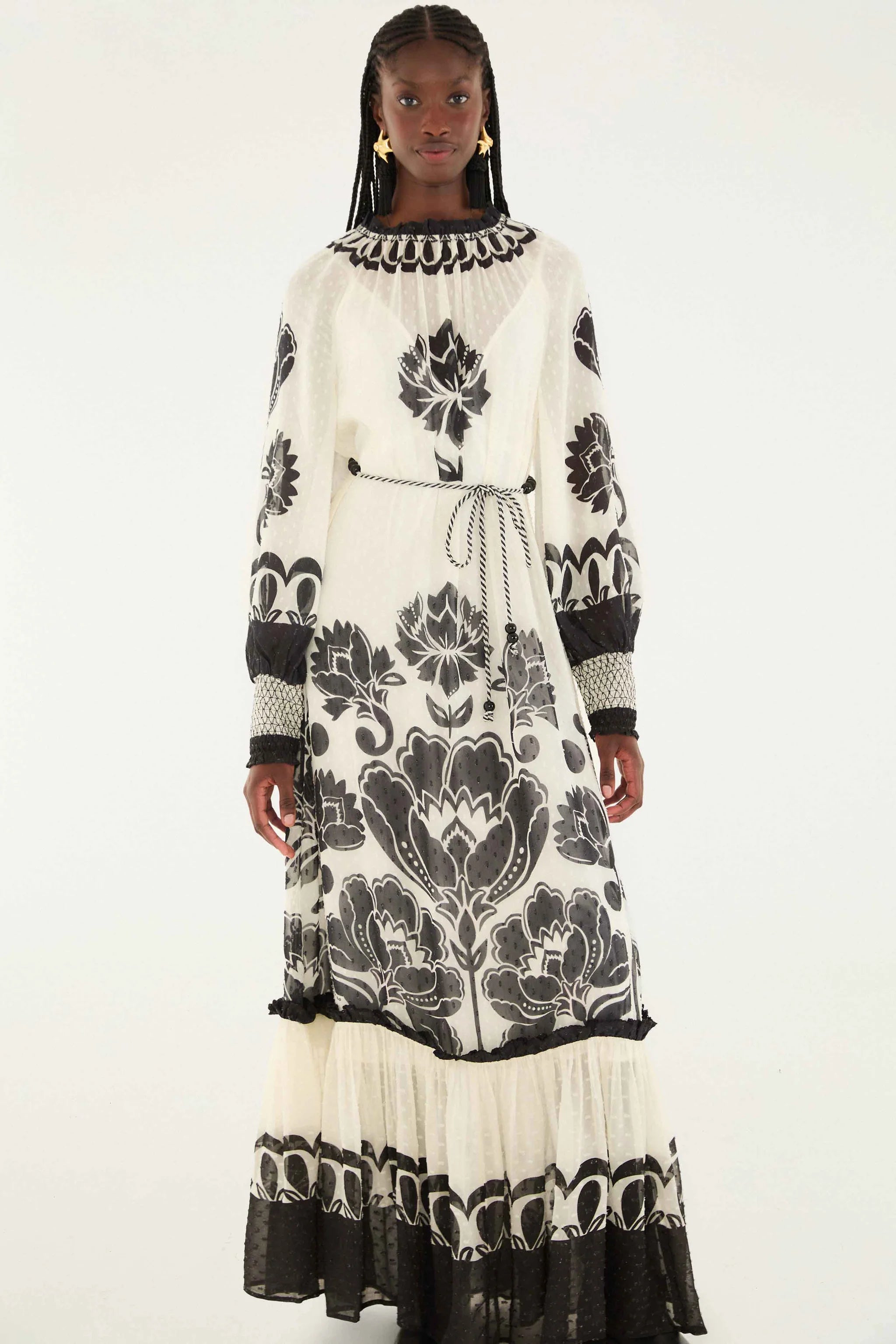 Floral Arabesque Cream Maxi Dress