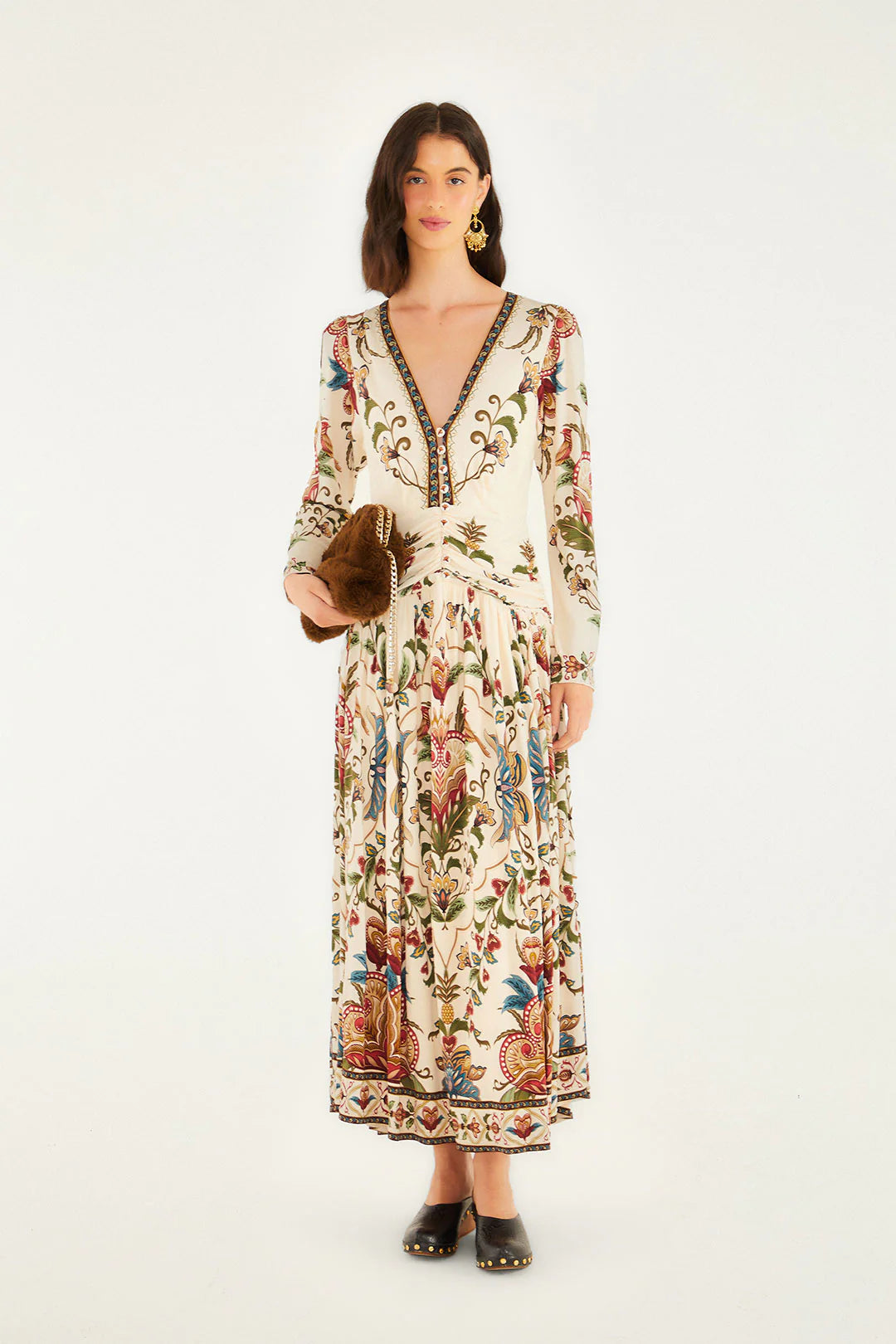 Majestic Hearts Cream Long Sleeve Midi Dress