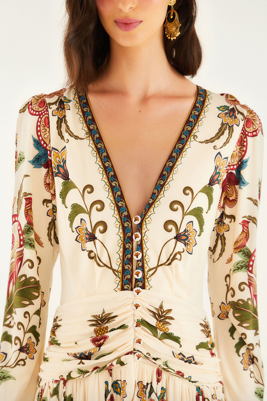 Majestic Hearts Cream Long Sleeve Midi Dress