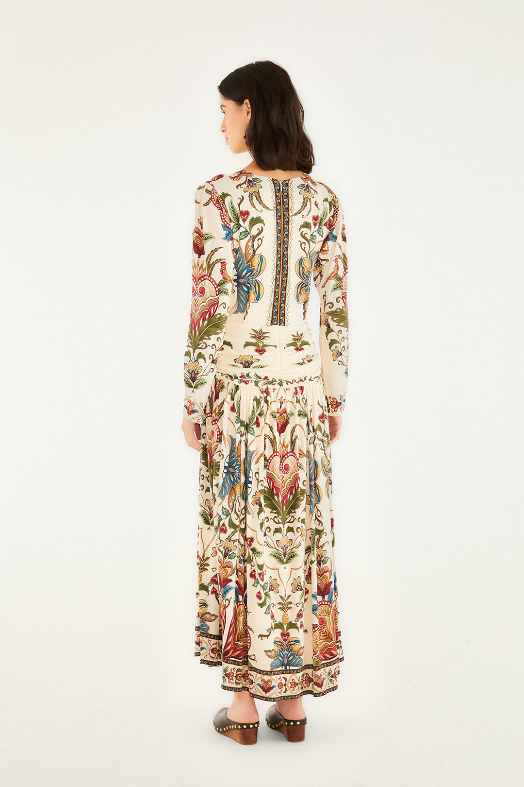 Majestic Hearts Cream Long Sleeve Midi Dress