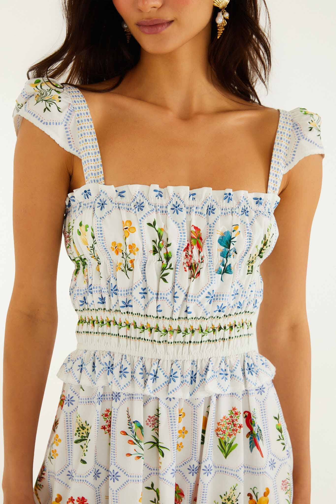 Off-white Tropical Porcelain Organic Cotton Maxi Dress