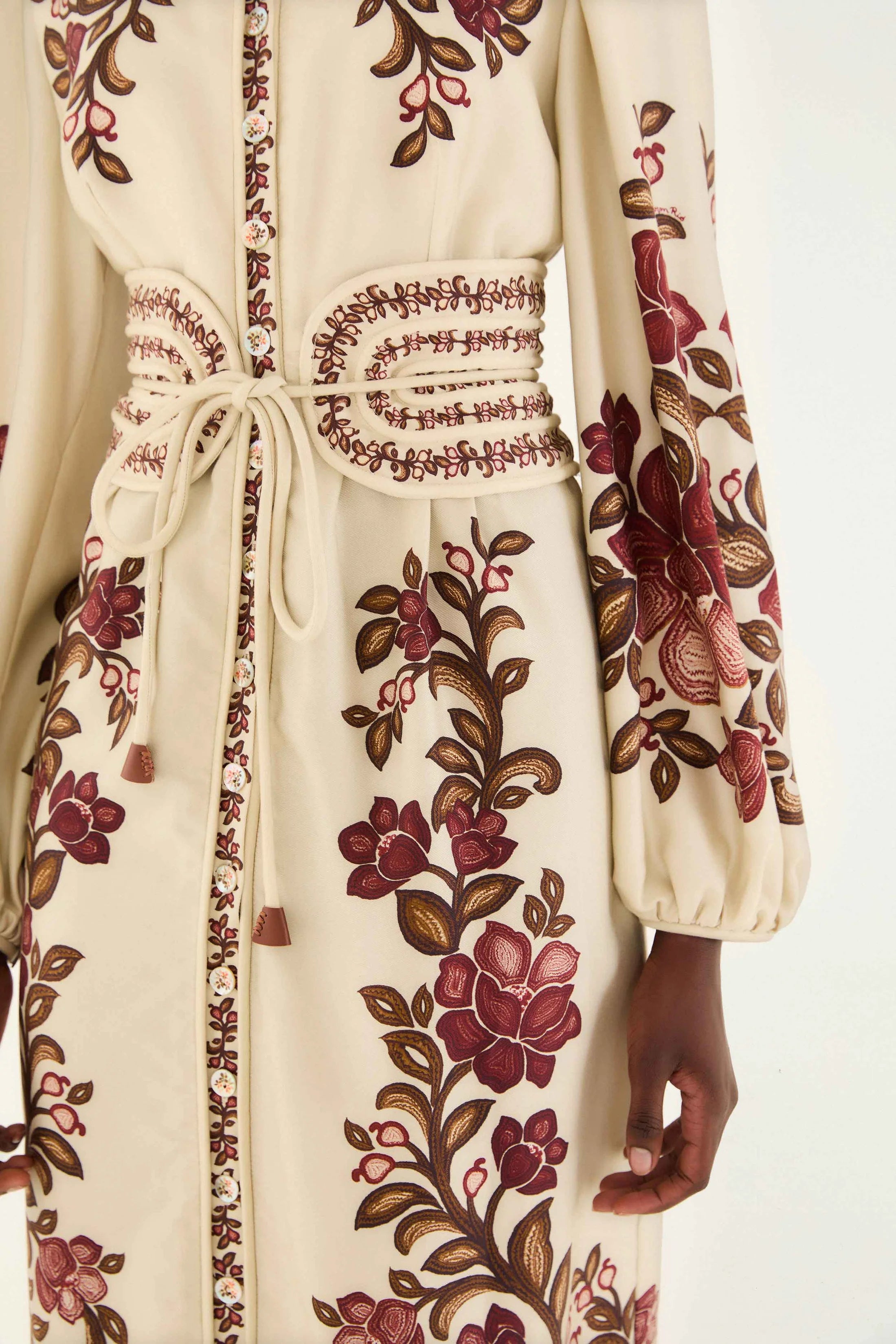 Renata Floral Sand Long Sleeve Midi Dress