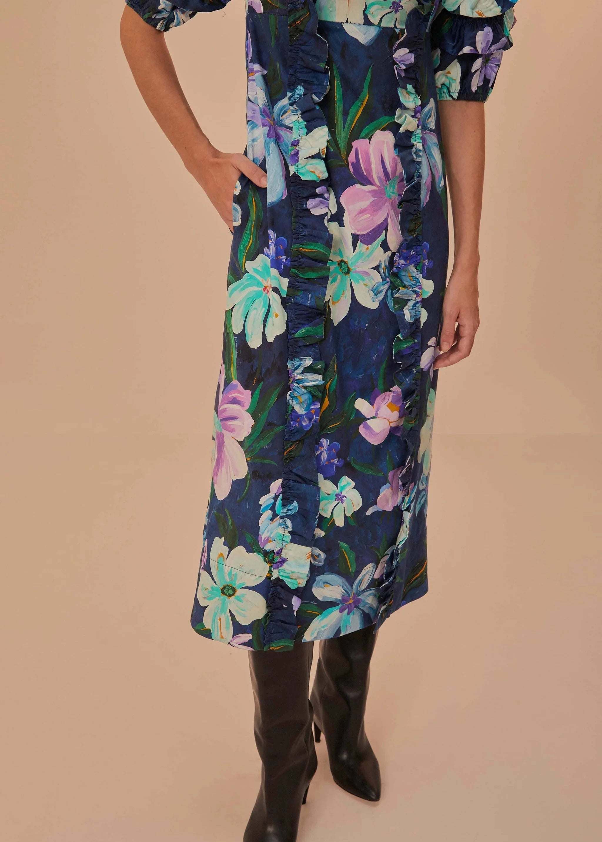 Floraline Ruffle Short Sleeve Midi Dress
