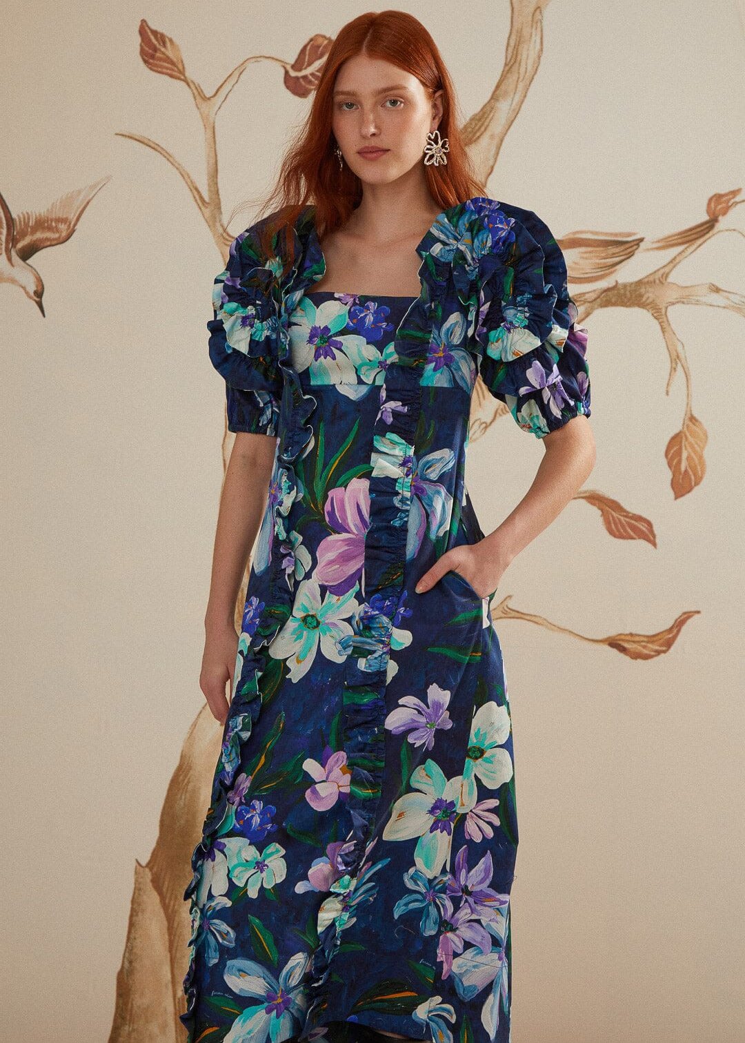 Floraline Ruffle Short Sleeve Midi Dress