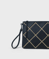 Cross Pochette Black Leather with Raffia