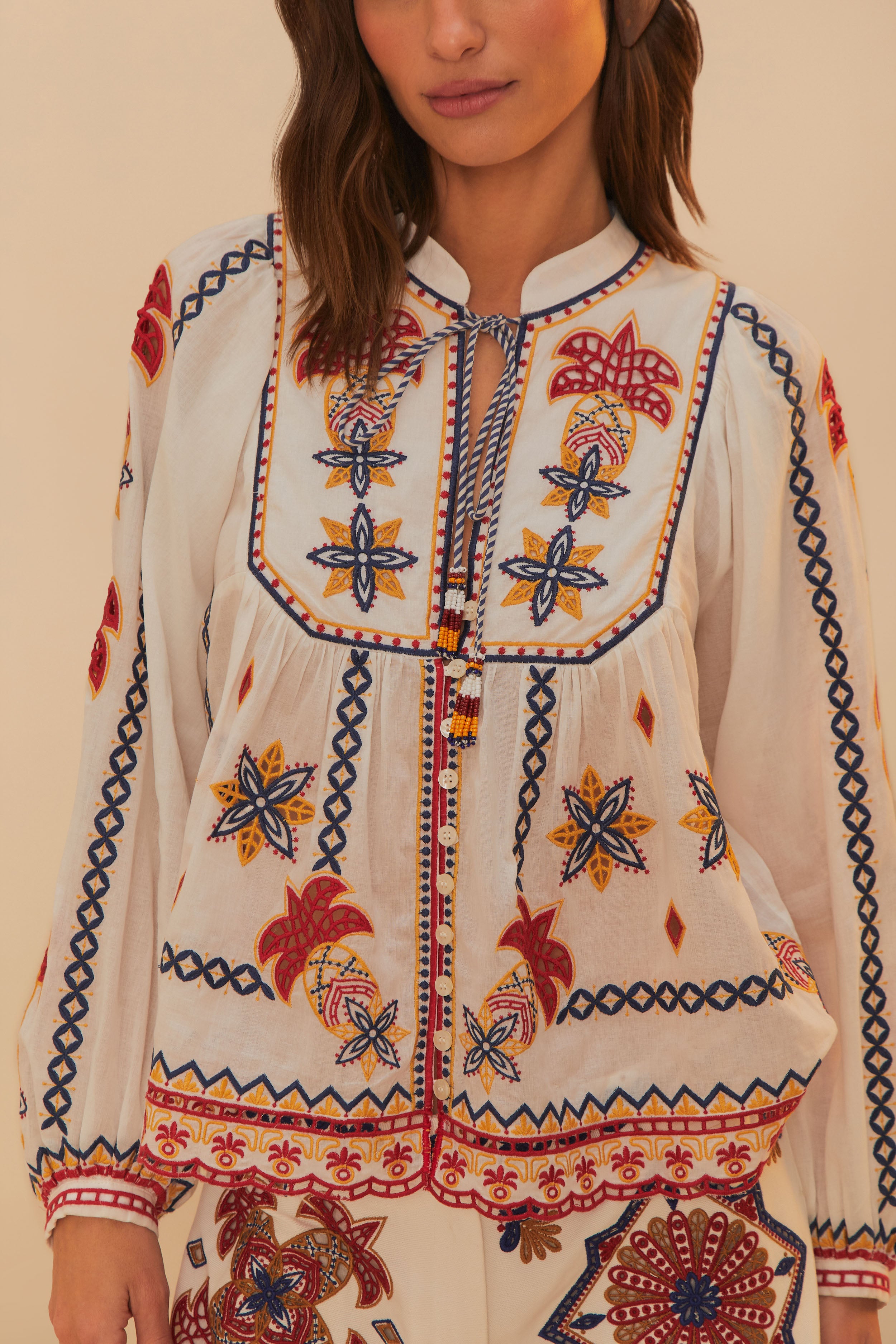 Marys Tiles Off-White Embroidered Blouse