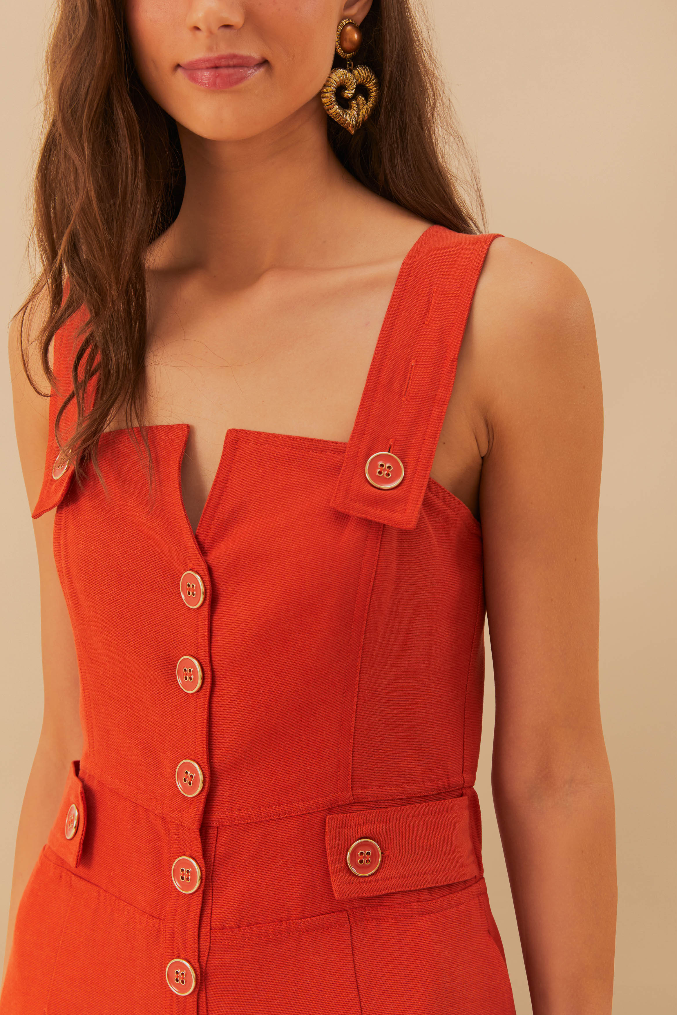 Deep Orange A symmetric Neckline Sleeveless Dungarees