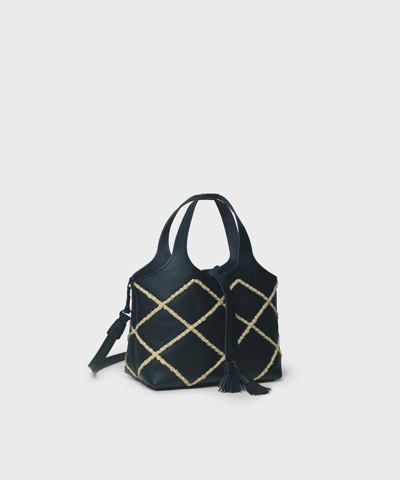 Mini City Black Leather with Raffia
