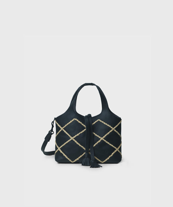 Mini City Black Leather with Raffia