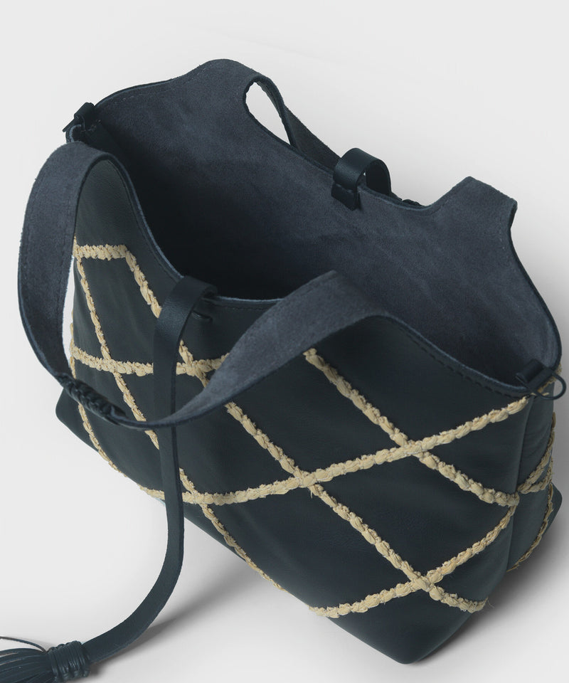 Mini City Black Leather with Raffia