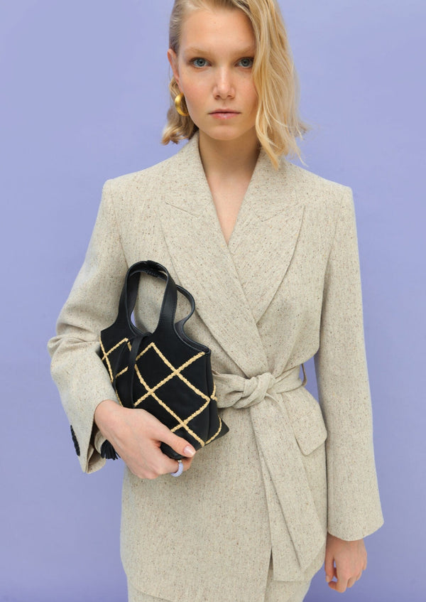 Mini City Black Leather with Raffia