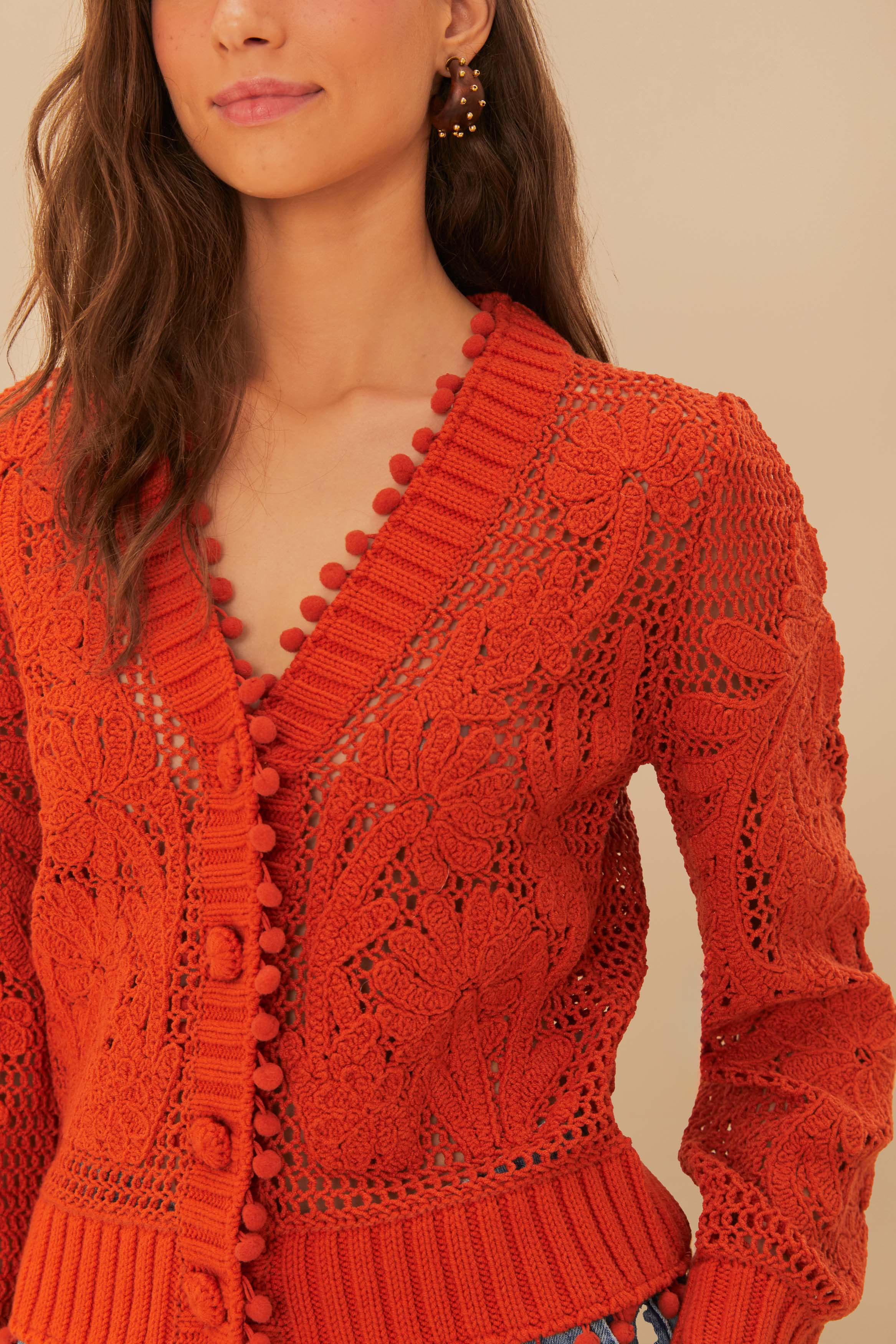 Floral Orange Knit Cardigan