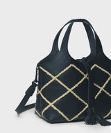 Mini City Black Leather with Raffia